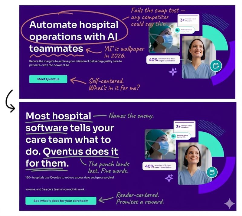 Quentvus homepage copywriting breakdown