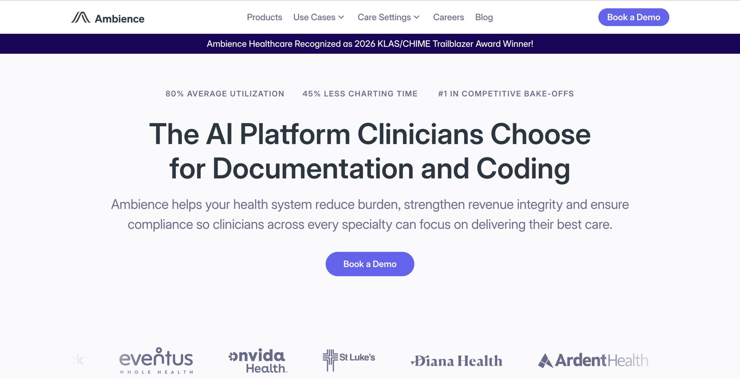 Ambience Healthcare homepage before rewrite