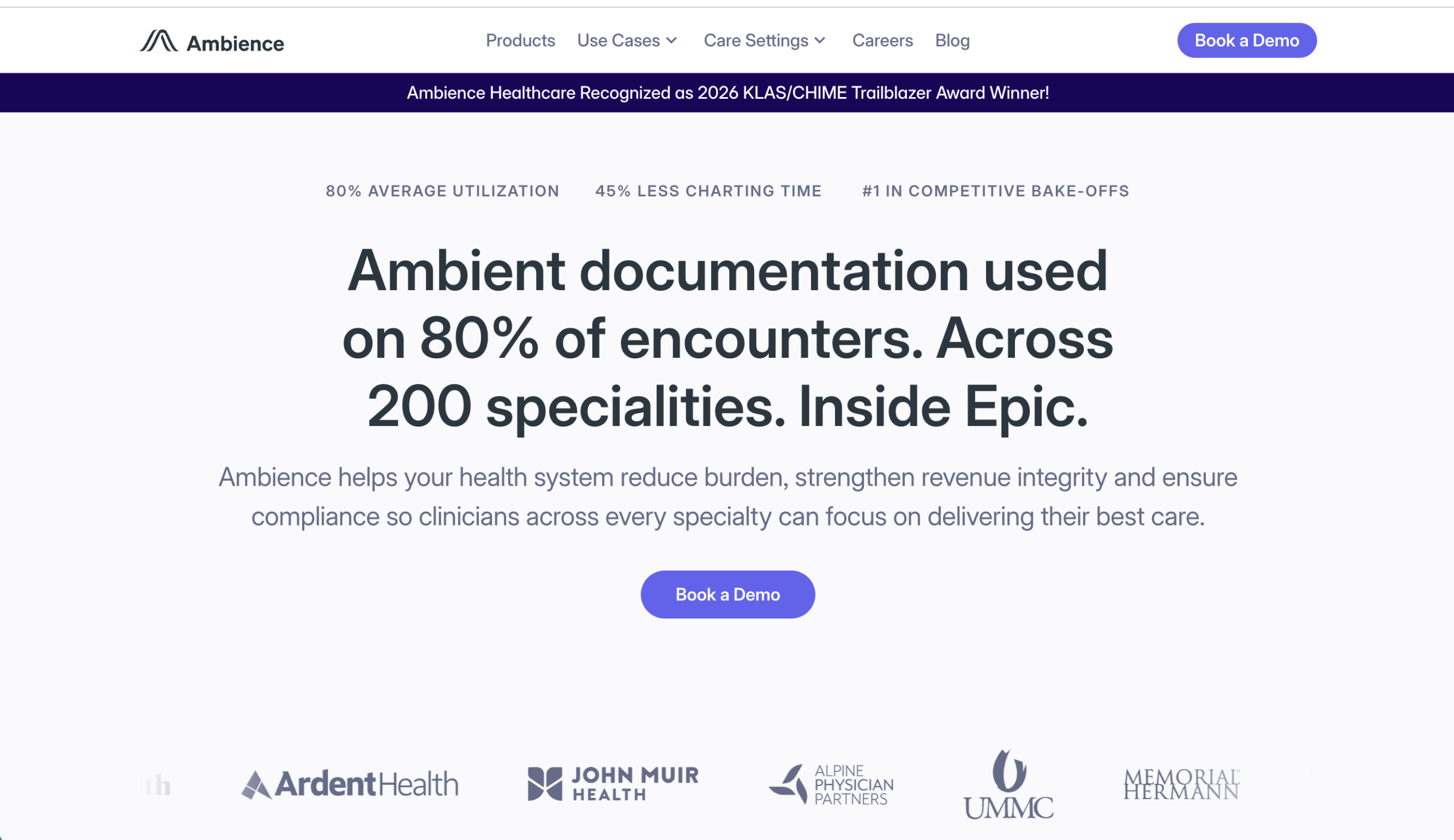 Ambience Healthcare homepage after rewrite