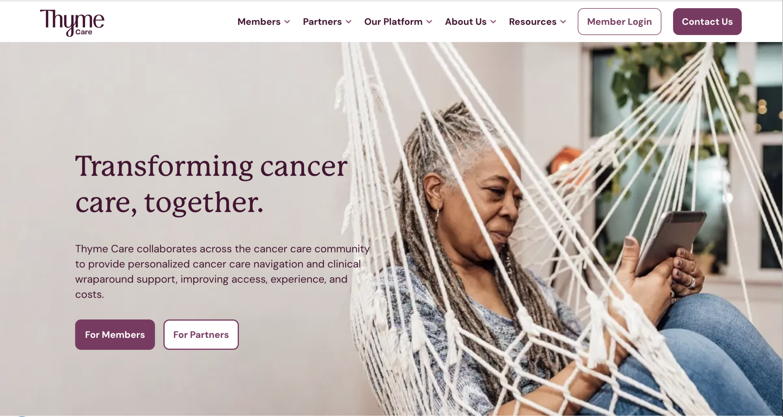 Thyme Care homepage before rewrite