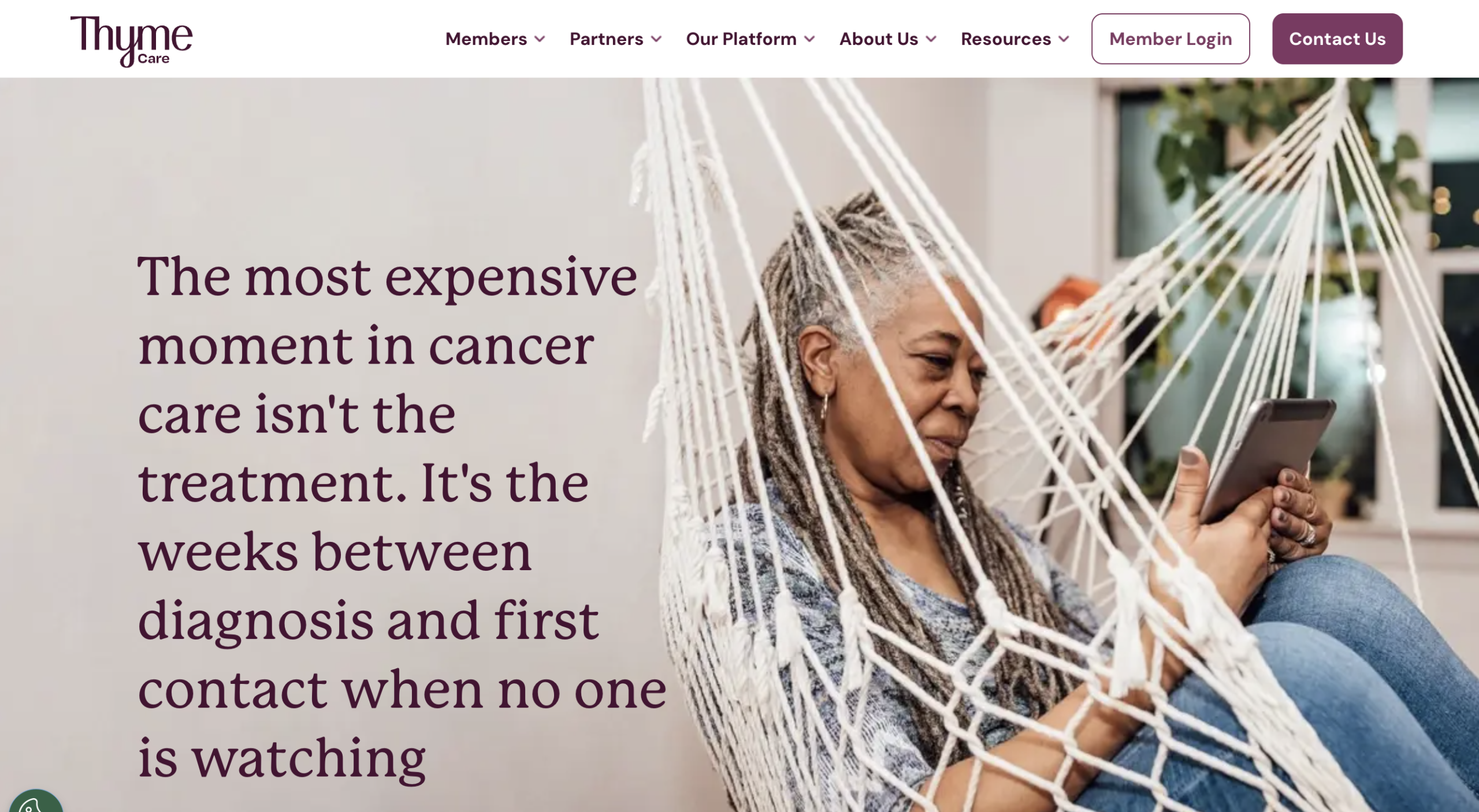 Thyme Care homepage after rewrite